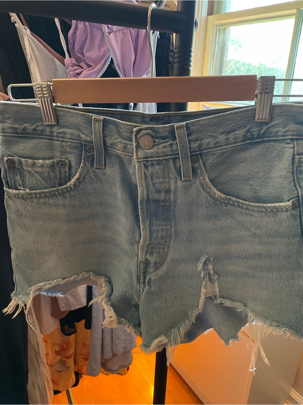Levi's Light Blue Distressed Cutoff Jean Shorts